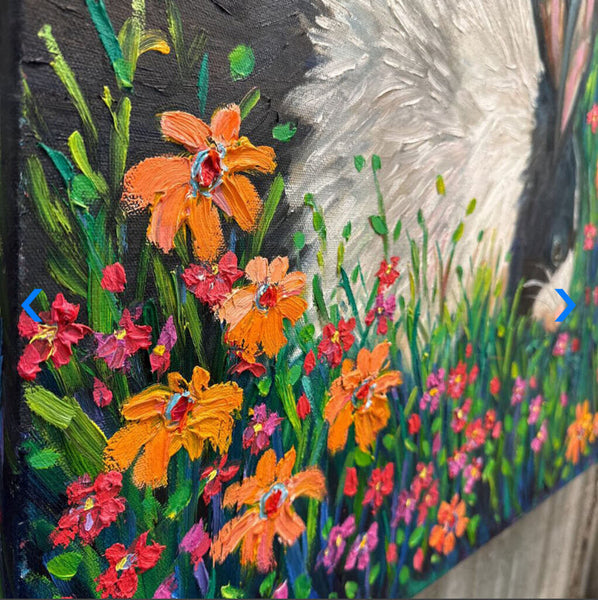 Rabbits bunnies painting original artist signed acrylic