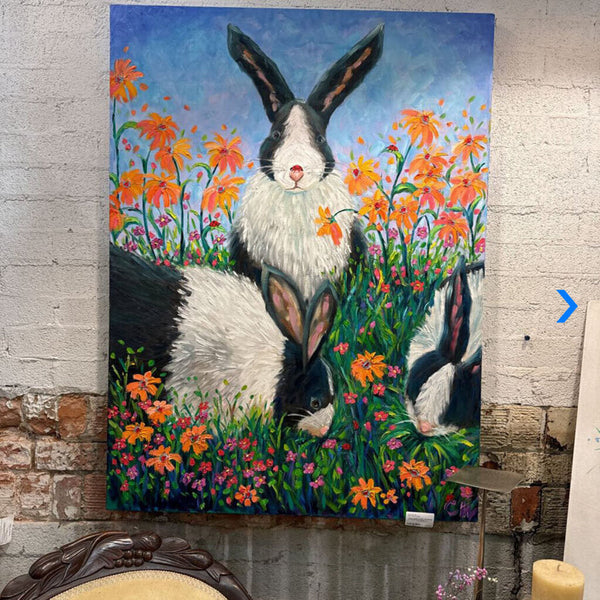 Rabbits bunnies painting original artist signed acrylic