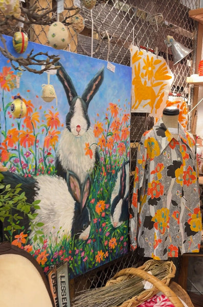 Rabbits bunnies painting original artist signed acrylic