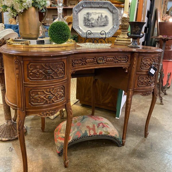 Vintage French Style Carved Wood Kidney Desk (as found)) 42"w x 28"h x 18"d IN STORE PICKUP ONLY