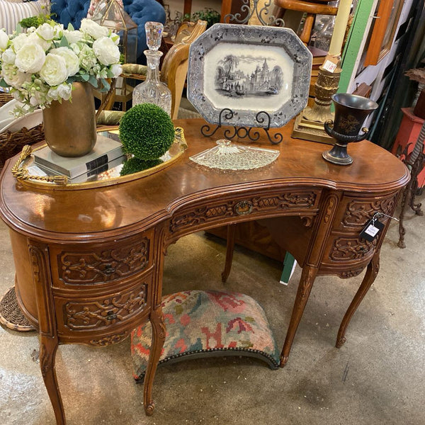 Vintage French Style Carved Wood Kidney Desk (as found)) 42"w x 28"h x 18"d IN STORE PICKUP ONLY