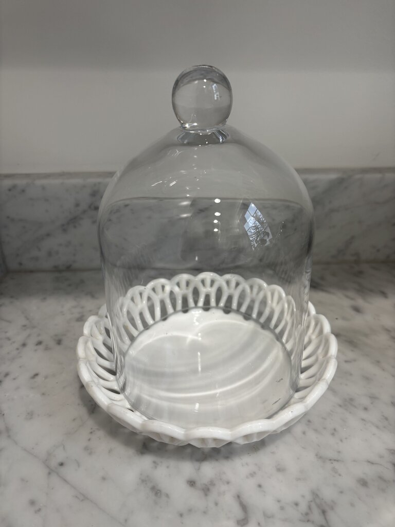 Glass Cloche w/ Milk Glass Base