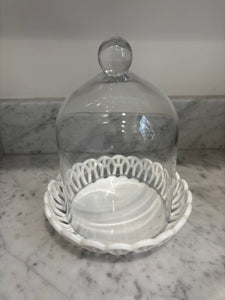 Glass Cloche w/ Milk Glass Base