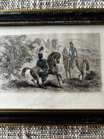 Antique Framed Print/Etching Horse Riders