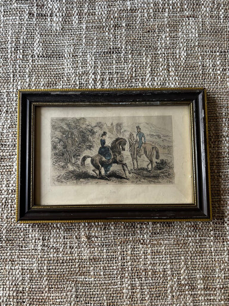 Antique Framed Print/Etching Horse Riders
