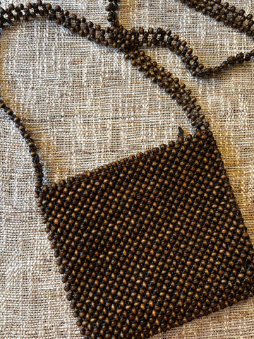Vintage 70s Wood Beaded Purse