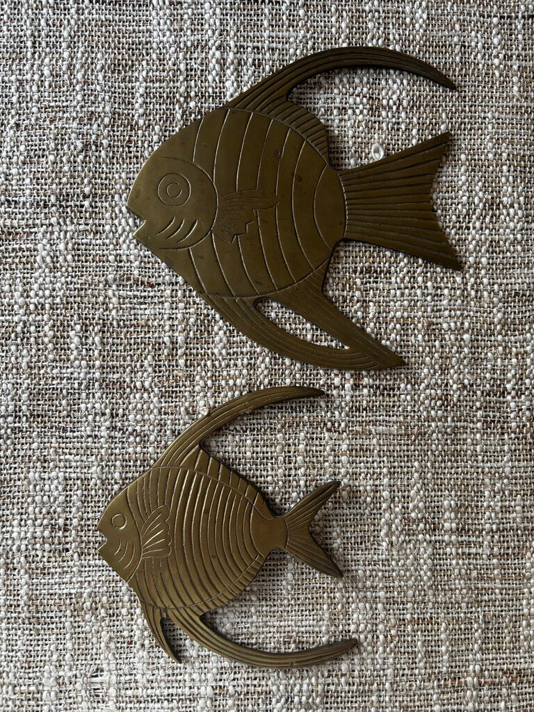 Vintage Brass Angel Fish Wall Hanging Set of 2