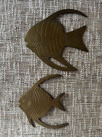 Vintage Brass Angel Fish Wall Hanging Set of 2