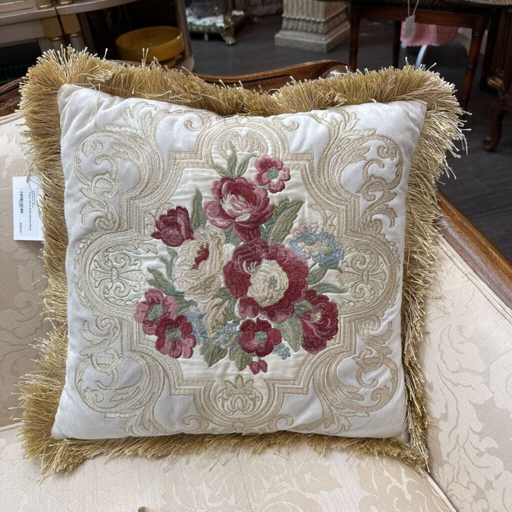 Fabric Floral Embroidered Pillow