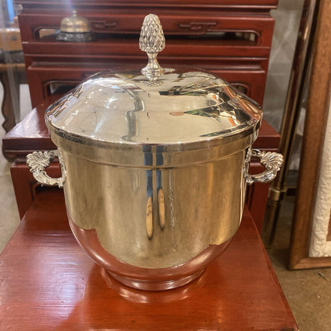 Vintage Silverplate Acorn Top Ice Bucket w/ Plastic Liner 8.5"w x 9"h