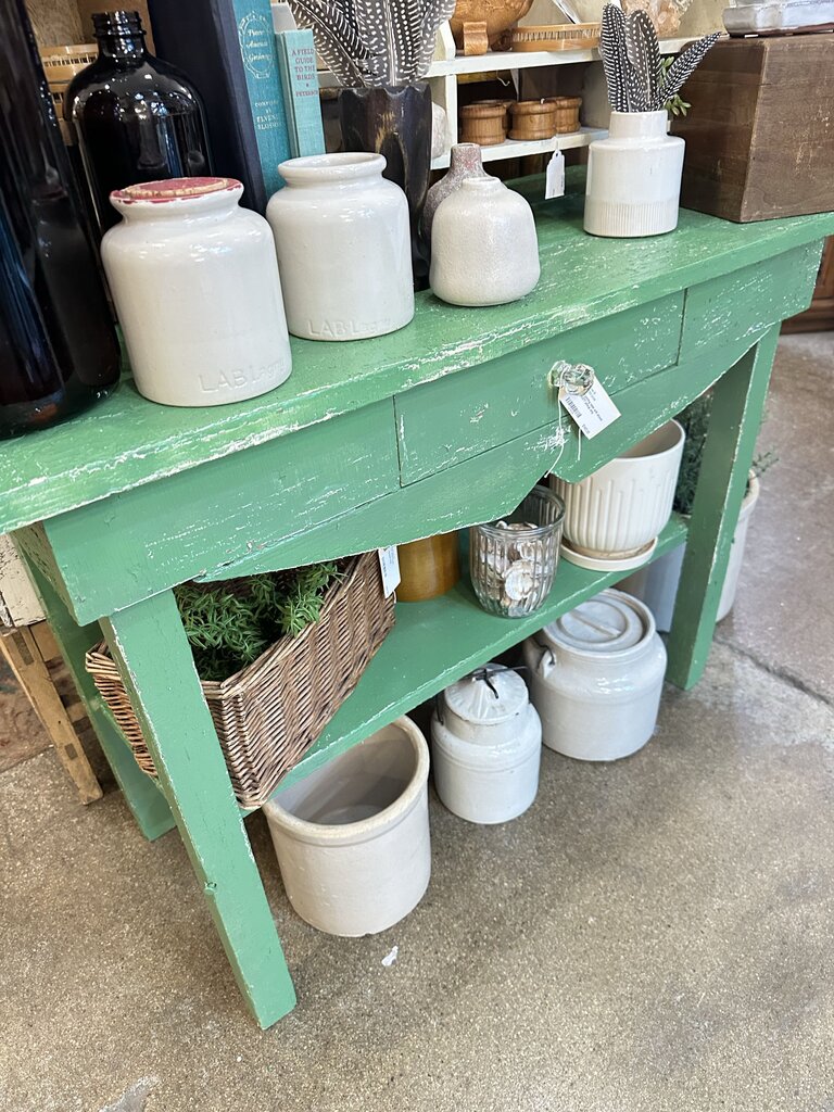Green potting table with drawer 17x38x27T pickup only