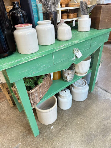 Green potting table with drawer 17x38x27T pickup only