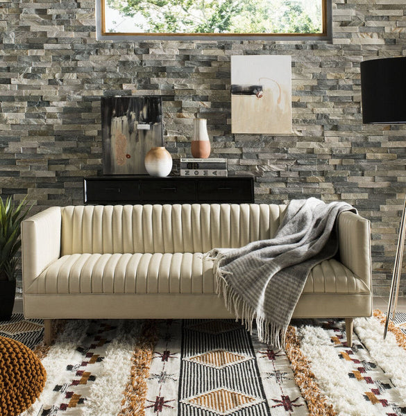 CREAM LEATHER SOFA 70L 32D 25T IN STORE PICK UP ONLY