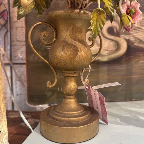 Vintage French Tole Lamp Urn W Flowers 25"