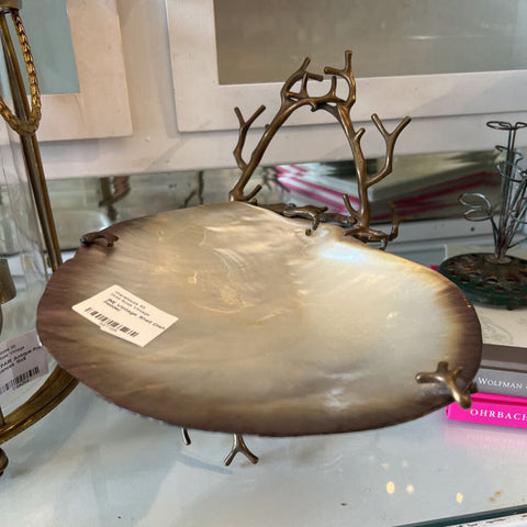 |M| Vintage Shell Dish w Brass Holder