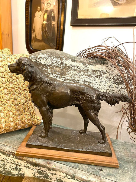 Large Vintage Irish Setter Sculture on Wood Base 20"w x 14"h