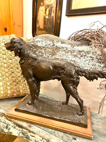 Large Vintage Irish Setter Sculture on Wood Base 20"w x 14"h