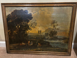 Antique Framed Pastoral Print on Board 28W x 20H