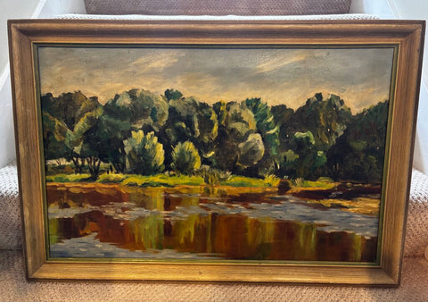Antique Framed Landscape Painting of Trees by RC Lewis 32W x 22H