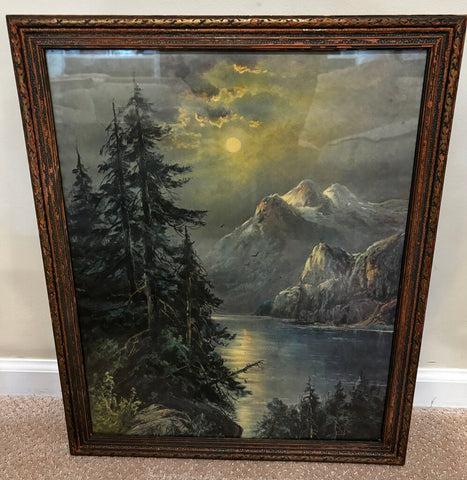 Antique Framed 1920's Mountain Print 18.25W x 22.25H