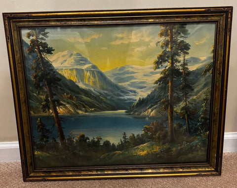 Antique Framed 1920's Mountain Print 18.5W x 22.5H