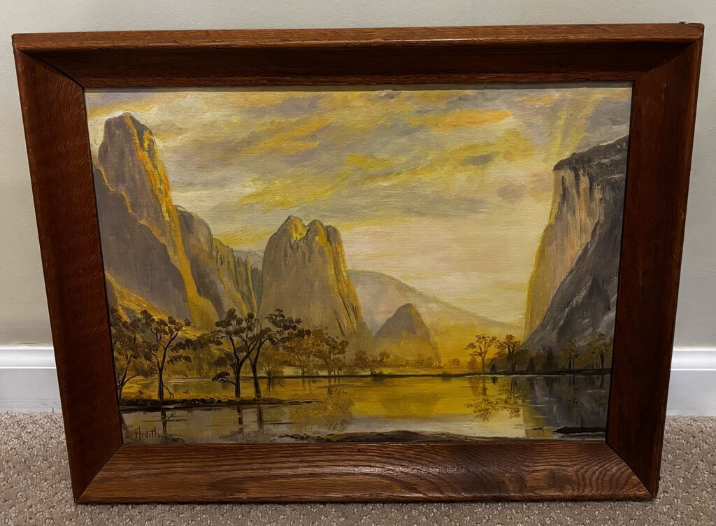 Antique Framed Canyon Painting by Ardith 18.5W x 14.5W