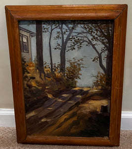 Vintage Framed Painting of a Sunlit Path 16.75H x 12.5W