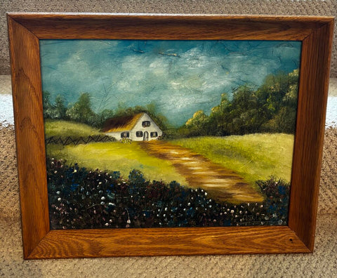Vintage Framed Cottage Painting 16W x 13H