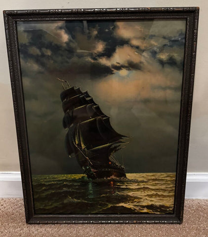 Vintage Framed Print of Ship "Old Ironsides" 13.25W x 17.25H