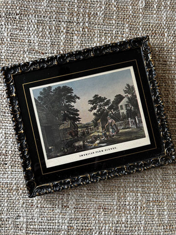 Vintage Framed Currier and Ives American Farm Scenes Print 7.5W x 6.5H