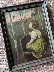 Antique Framed Print "Spring Song" by Simon Glucklich 10.5H x 8.25W