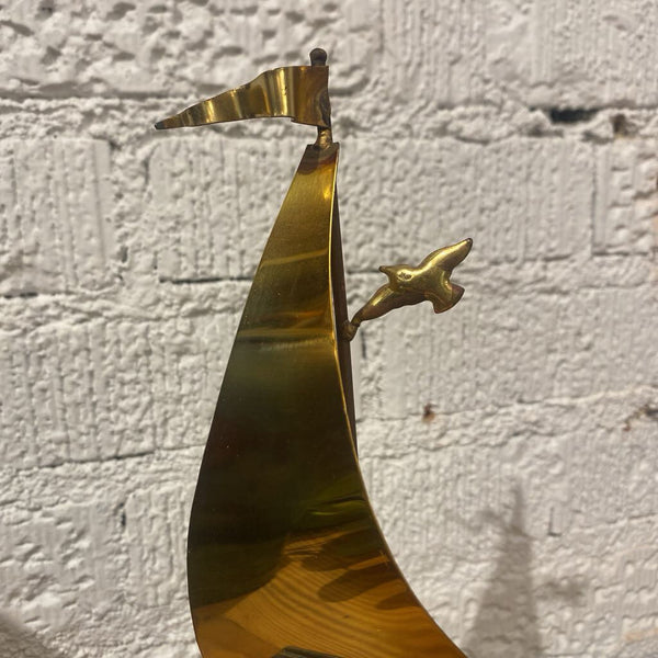 Vintage Signed Brass Sailboat on Onyx Base 9"h x 4"w