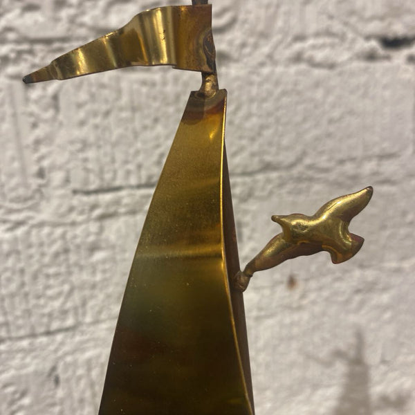 Vintage Signed Brass Sailboat on Onyx Base 9"h x 4"w