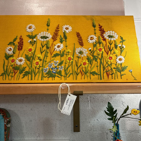 Vintage floral needle work art unframed as found