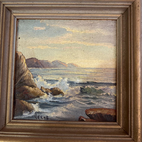 Seascape 7" x 7", oil, signed Verne Laguna Beach