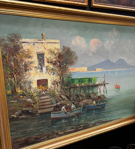 Vintage Fishermen Seascape Painting by Petrilli 28.75H x 39.75W