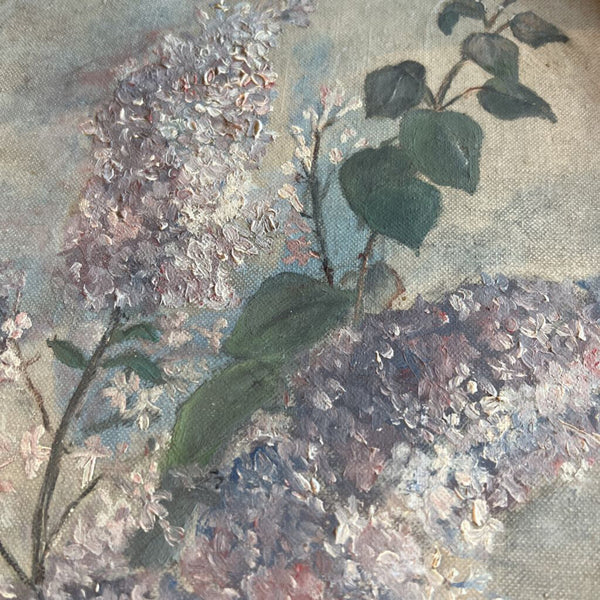 Antique Oval Oil Painting Lilacs