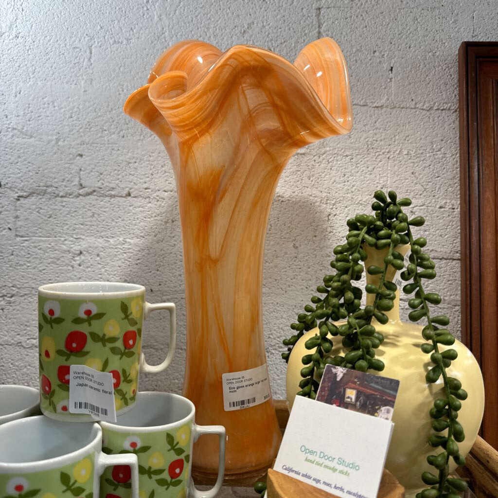 Eco glass orange large fan vase mcm