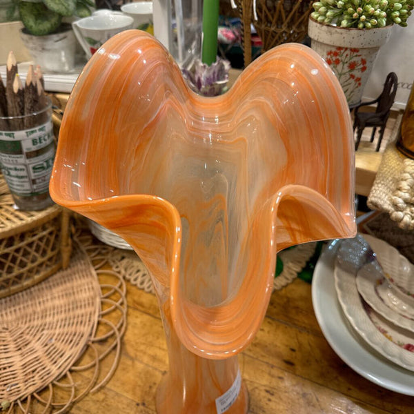 Eco glass orange large fan vase mcm