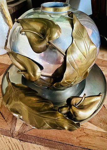 Pewter & Brass Vase & Platter WH17