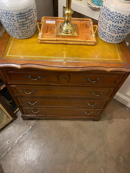 In store pick up only Vintage French Provincial 4 drawer chest with leather top as is 29 in wide x 29 1/2 in high x 16 in deep