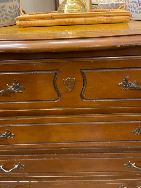 In store pick up only Vintage French Provincial 4 drawer chest with leather top as is 29 in wide x 29 1/2 in high x 16 in deep