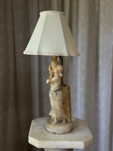 Vintage alabaster lady statue lamp + shade in working condition