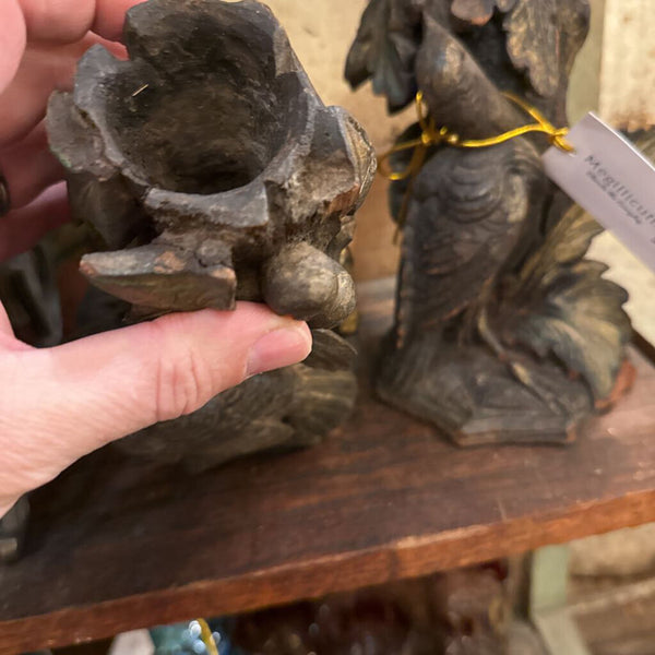 Antique German Black forest bird candleholders