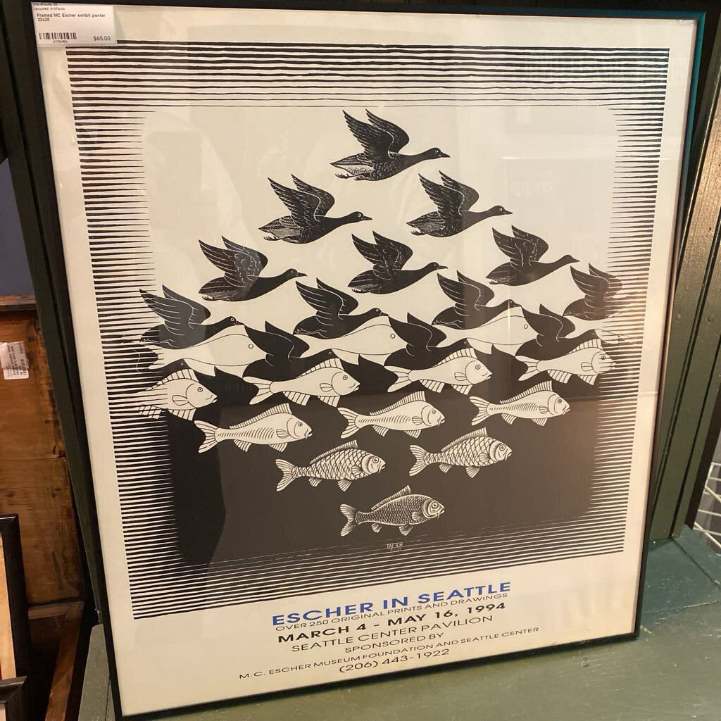 Framed MC Escher exhibit poster 22x25