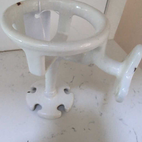 Vintage White Enamel Hanging Cup and Toothbrush stand 5 in