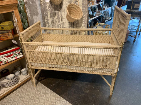 Antique Wicker Baby Crib ~ Stork Embossed~ Pick up in Store