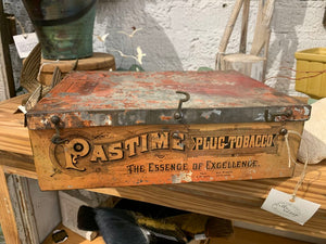 Antique Pasttime Plug Tobacco Tin~ 9.25" w x 12.5" l x 4" t