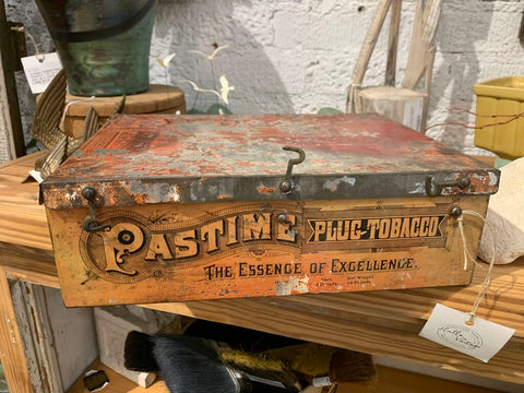 Antique Pasttime Plug Tobacco Tin~ 9.25" w x 12.5" l x 4" t