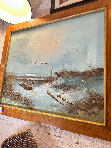 Vintage painting on canvas Seascape 24x28